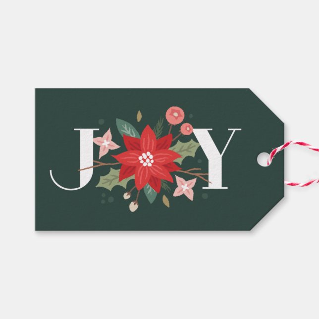 Étiquettes-cadeau Balise cadeau Joy Flourish - Pin (Devant (Horizontal))