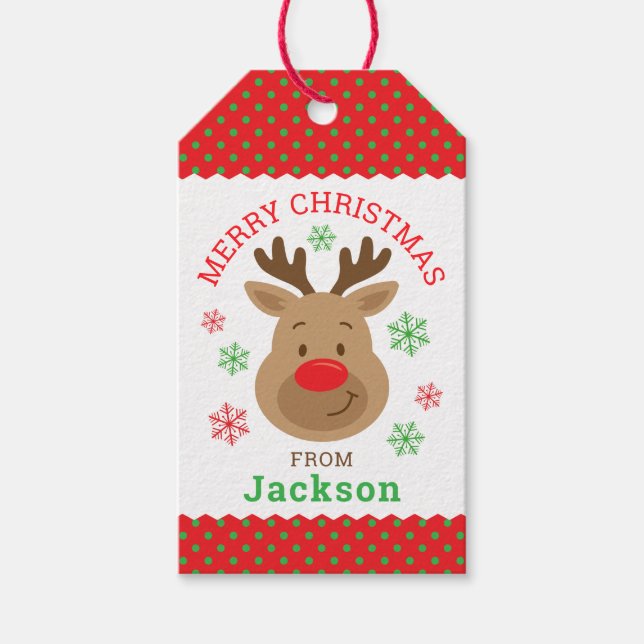Étiquettes-cadeau Balise cadeau Joyeux Noël Reindeer personnalisée (Devant)