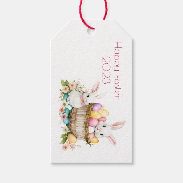 Étiquettes-cadeau Balise cadeau lapin de Pâques/panier (Devant)