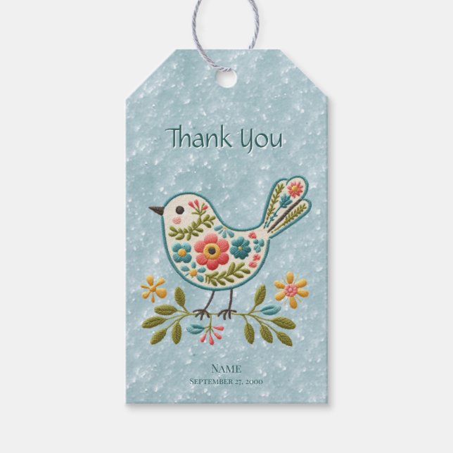 Étiquettes-cadeau Balise cadeau Little Bird Floral Green Feuille (Devant)