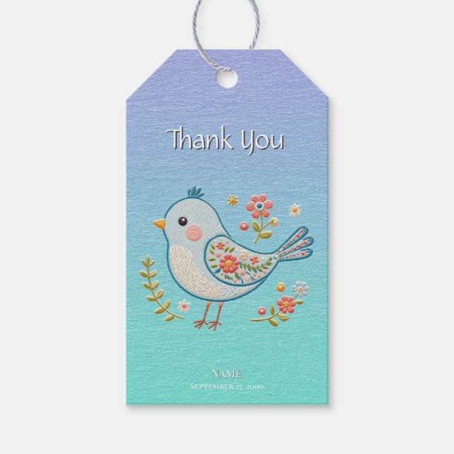 Étiquettes-cadeau Balise cadeau Little Blue Bird Floral (Devant)