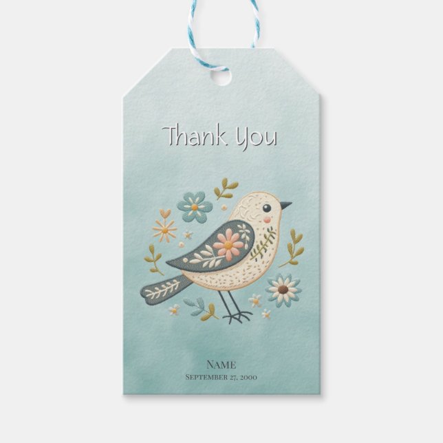 Étiquettes-cadeau Balise cadeau Little Green Bird Floral (Devant)