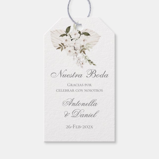 Étiquettes-cadeau Balise cadeau Mariage Boho en espagnol (Devant)