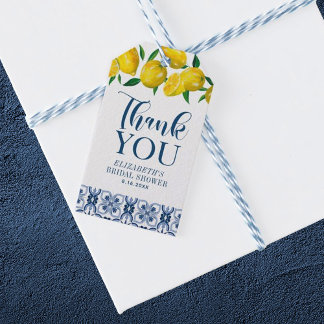 Étiquettes-cadeau Balise cadeau Mariage citron bleu italien Carrelag