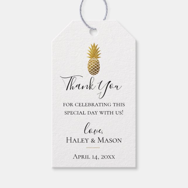 Étiquettes-cadeau Balise cadeau Mariage d'ananas en or (Devant)