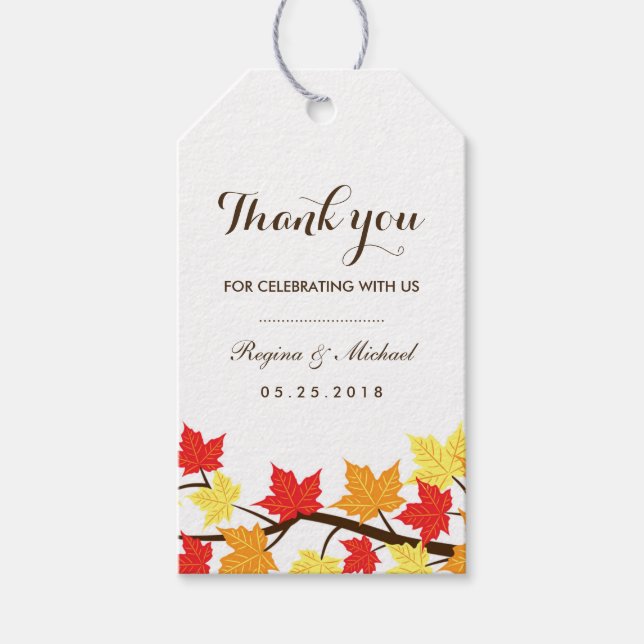 Étiquettes-cadeau Balise cadeau Mariage de l'automne blanc Feuille d (Devant)