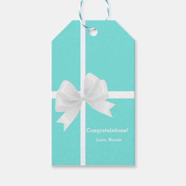 Étiquettes-cadeau Balise cadeau Mariage de mariage bleu et blanc (Devant)
