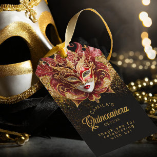 Étiquettes-cadeau Balise cadeau Masquerade Quinceanera Red Gold V2 I