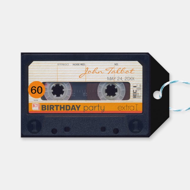 Étiquettes-cadeau Balise cadeau Merci 60e anniversaire Retro Audiota (Devant (Horizontal))