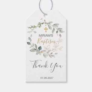 Étiquettes-cadeau Balise cadeau Merci Baptême vert et or