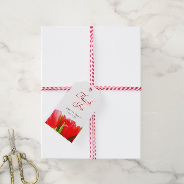 Étiquettes-cadeau Balise Cadeau Merci de Tulipes rouges (Avec de la ficelle)