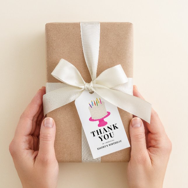 Étiquettes-cadeau Balise cadeau Merci gâteau d'anniversaire (pink cake stand birthday thank you favor tag)