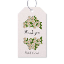 Balise cadeau Merci personnalisé Roses blanches