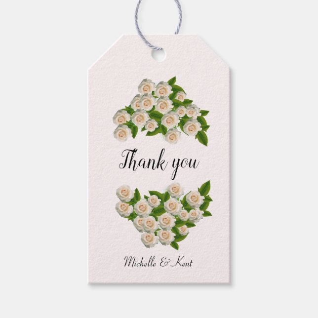 Étiquettes-cadeau Balise cadeau Merci personnalisé Roses blanches (Devant)