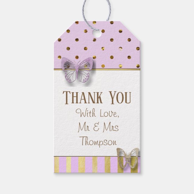 Étiquettes-cadeau Balise cadeau Merci violet Mariage or (Devant)
