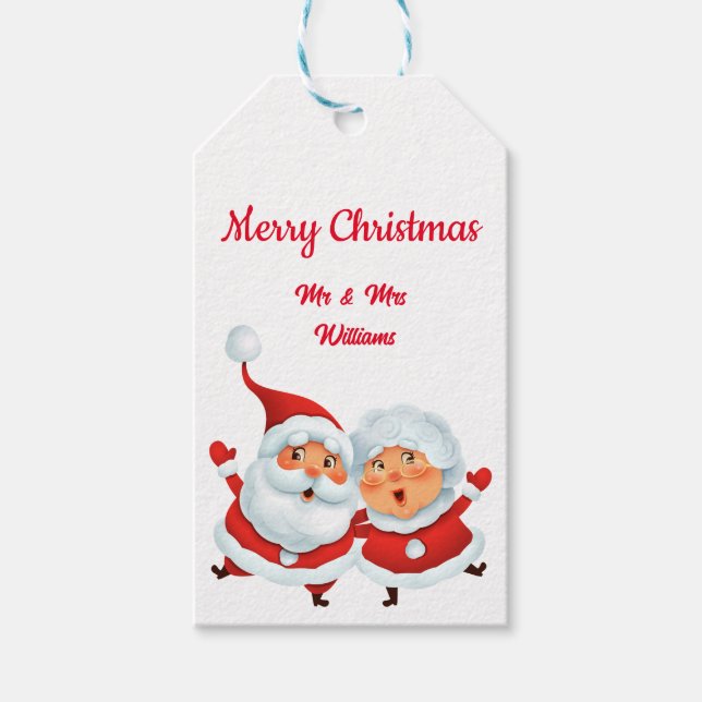Étiquettes-cadeau Balise cadeau mignonne m. et mme santa claus (Devant)