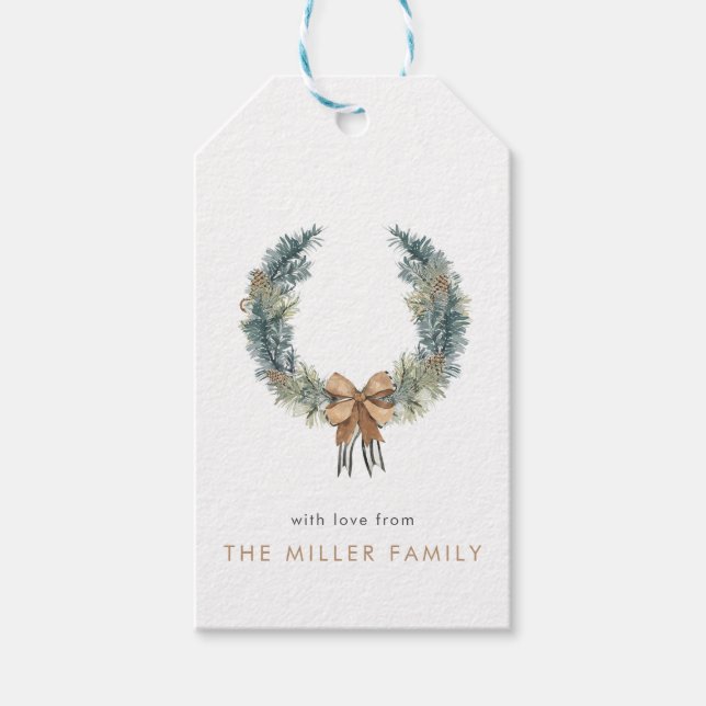 Étiquettes-cadeau Balise Cadeau minimum de couronne de Noël Boho (Devant)