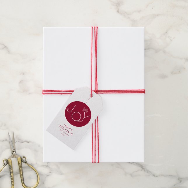Étiquettes-cadeau Balise cadeau Modern Joy Red Happy Holidays (Avec de la ficelle)