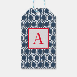 Étiquettes-cadeau Balise cadeau MOTIF BLEU JAPONAIS AVEC INITIAL