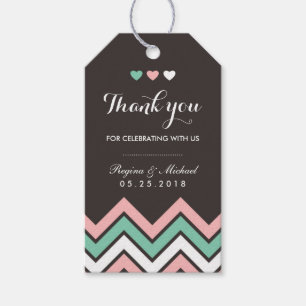 Étiquettes-cadeau Balise cadeau Motif rose et bleu Mariage Chevron
