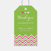 Balise cadeau Motif rose et vert Mariage Chevron