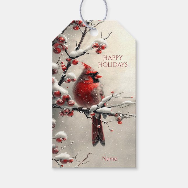 Étiquettes-cadeau Balise cadeau Noël Cardinal Rouge (Devant)