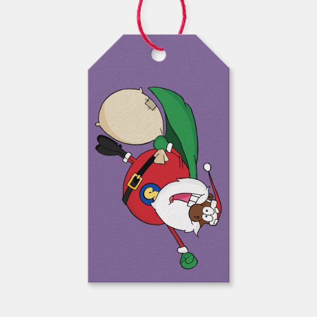 Étiquettes-cadeau Balise cadeau papier Père Noël noir Superhero (Devant)