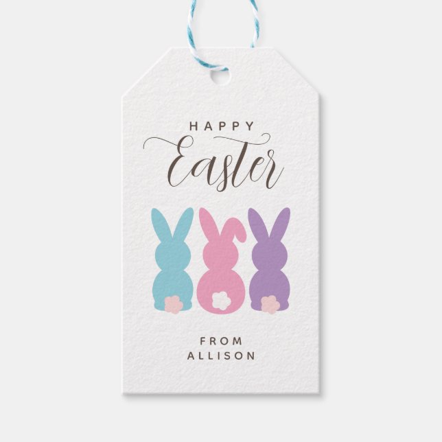 Étiquettes-cadeau Balise cadeau personnalisé lapin de Pâques simple (Devant)