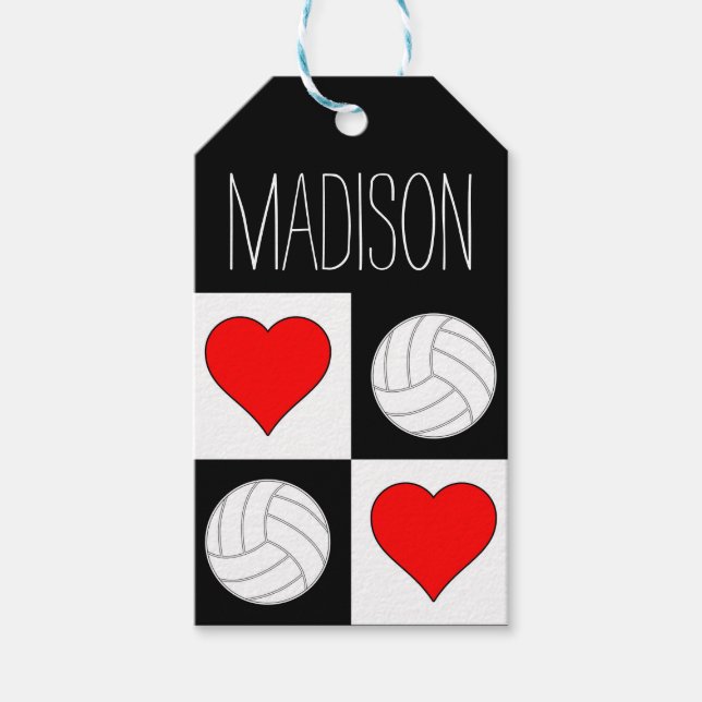 Étiquettes-cadeau Balise cadeau personnalisé Motif Coeurs de volleyb (Devant)