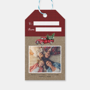 Étiquettes-cadeau Balise cadeau photo vintage Red Christmas Truck Tr