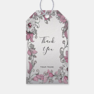Étiquettes-cadeau Balise cadeau Pink Silver White Floral