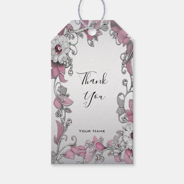 Étiquettes-cadeau Balise cadeau Pink Silver White Floral (Devant)