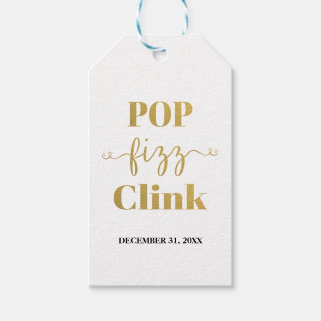 Étiquettes-cadeau Balise cadeau POP FIZZ CLINK White & Gold (Devant)