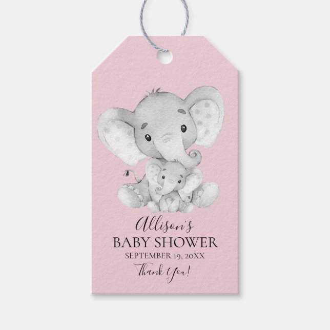 Étiquettes-cadeau Balise Cadeau Privilège Baby shower Eléphant Rose (Devant)
