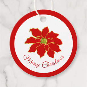 Étiquettes Cadeau Balise cadeau Red Gold Poinsettia