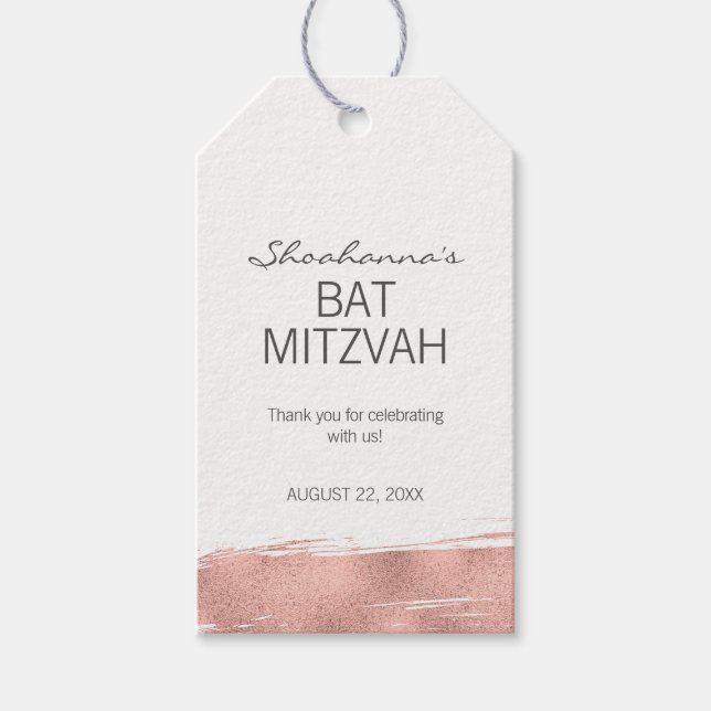 Étiquettes-cadeau Balise cadeau rose Gold Brushstroke Bat mitzvah Fa (Devant)
