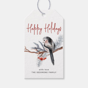 Étiquettes-cadeau Balise Cadeau rouge aux oiseaux d'hiver Happy Holi