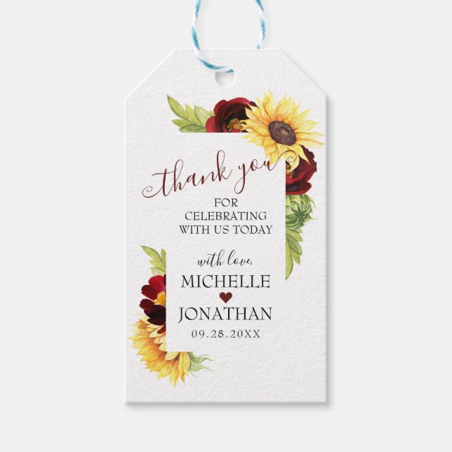 Étiquettes-cadeau Balise Cadeau Rouge Bourgogne Rose Sunflower Weddi (Devant)