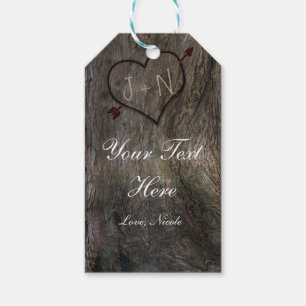 Étiquettes-cadeau Balise cadeau rustique Coeur sculpté + Tronc Arbre