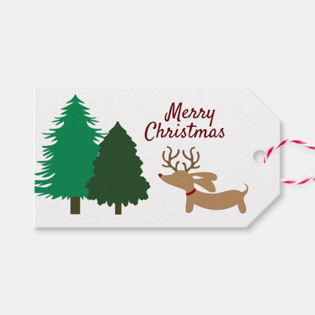 Étiquettes-cadeau Balise cadeau Rustique Dachshund Noël Doxie (Devant (Horizontal))