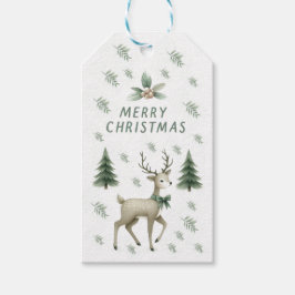 Étiquettes-cadeau Balise cadeau Sage Green Christmas Trees & Reindee