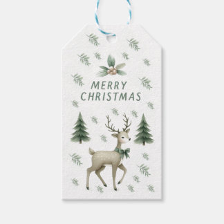 Étiquettes-cadeau Balise cadeau Sage Green Christmas Trees & Reindee
