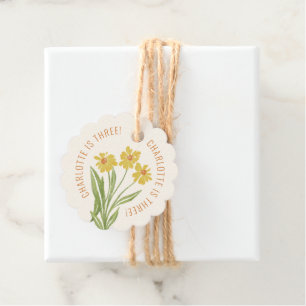 Étiquettes Cadeau Balise Cadeau simple Fleur sauvage Jaune Anniversa