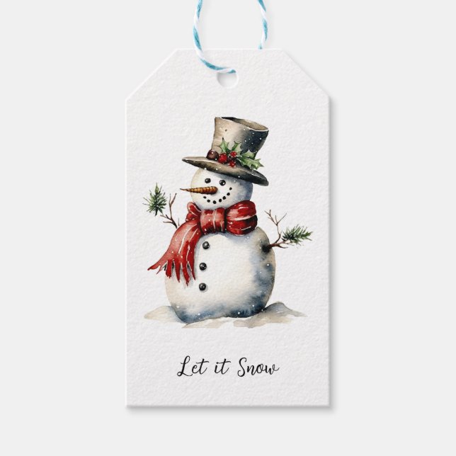 Étiquettes-cadeau Balise cadeau Snowman modifiable (Devant)