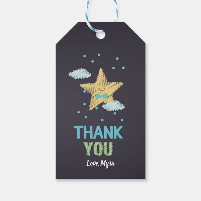 Étiquettes-cadeau Balise cadeau Star Chalkboard bleu (Devant)