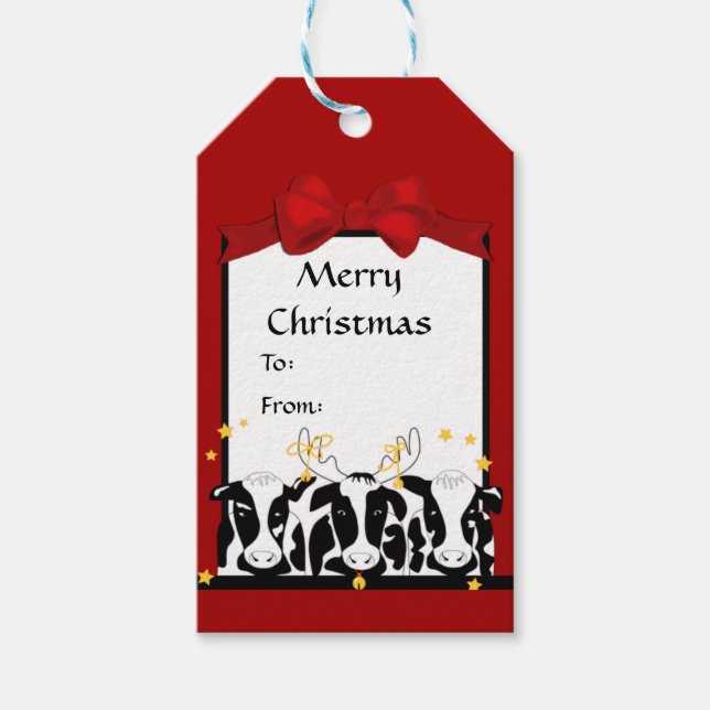 Étiquettes-cadeau Balise cadeau Vaches de Noël (Devant)