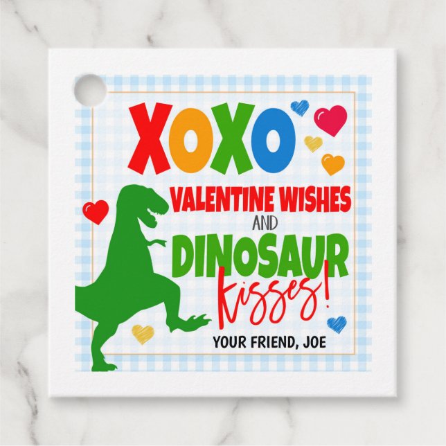 Étiquettes Cadeau Balise cadeau Valentine Dinosaur (Devant)