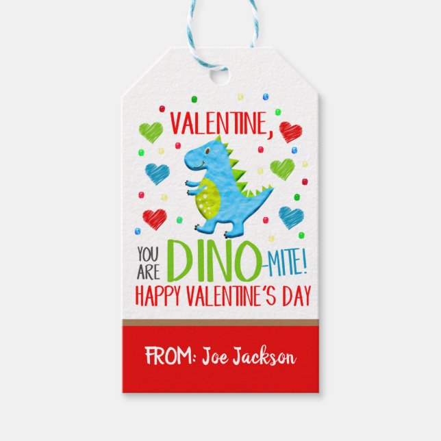 Étiquettes-cadeau Balise cadeau Valentine Dinosaur (Devant)