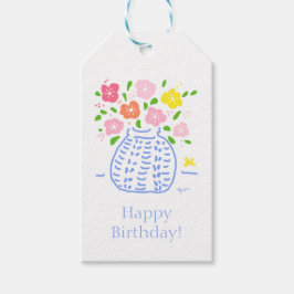 Étiquettes-cadeau Balise cadeau Vase Posy bleu et blanc