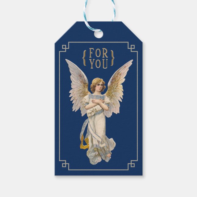 Étiquettes-cadeau Balise cadeau Vintage Christmas Angel Dark Blue Ho (Devant)
